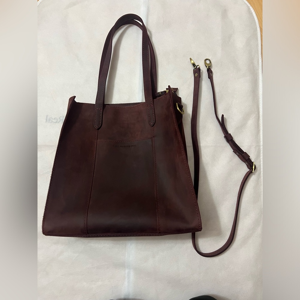 Portland leather goods Large Lola zipper crossbody tote in merlot leather